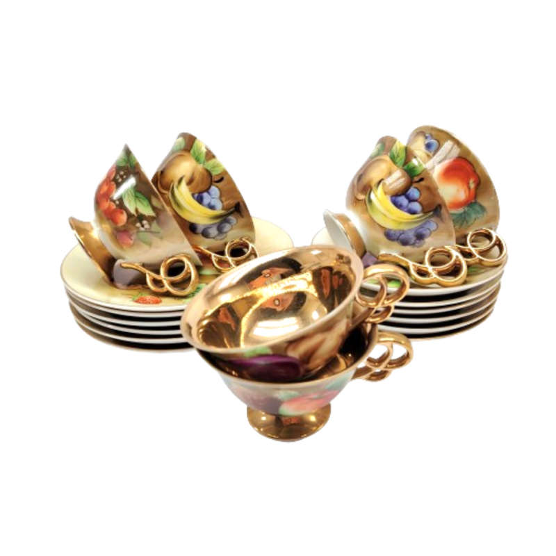 Stunning handpainted Balboa Fruit Design with Gold inside 6 x Trio's