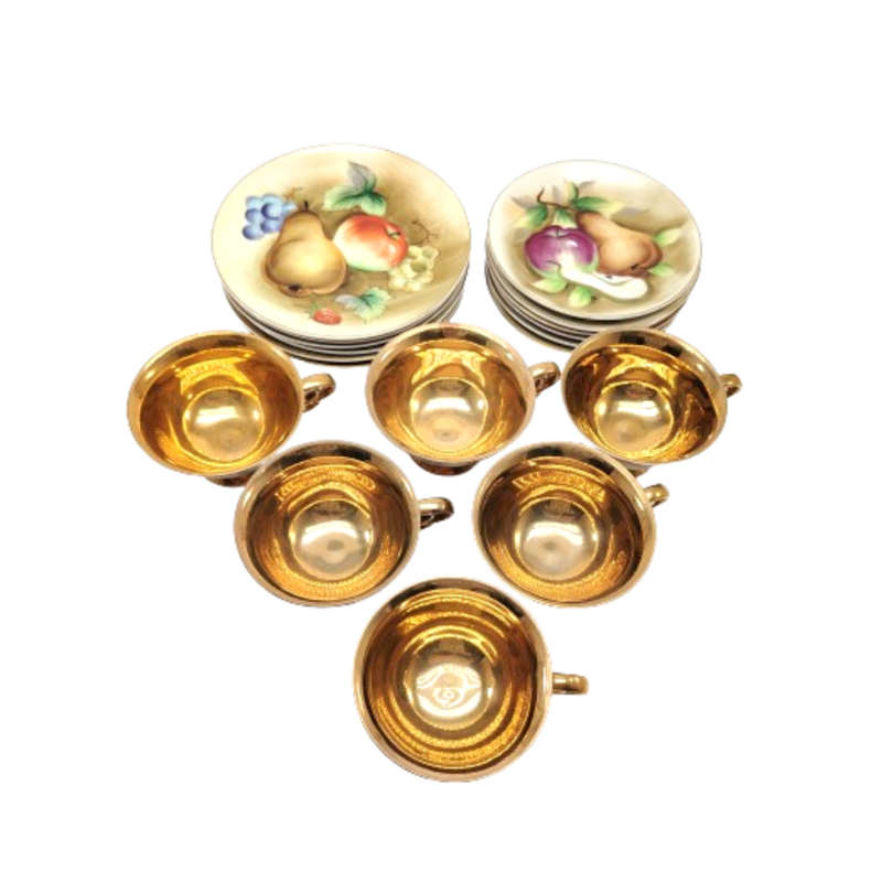 Stunning handpainted Balboa Fruit Design with Gold inside 6 x Trio's