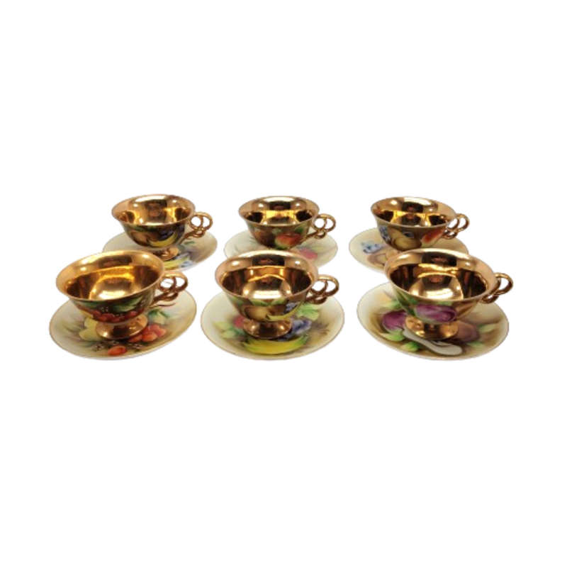Stunning handpainted Balboa Fruit Design with Gold inside 6 x Trio's
