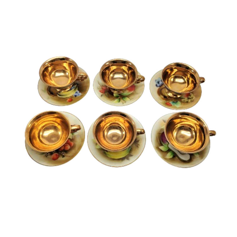Stunning handpainted Balboa Fruit Design with Gold inside 6 x Trio's