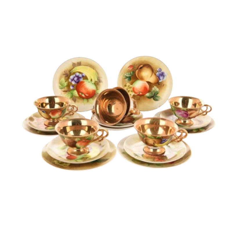 Stunning handpainted Balboa Fruit Design with Gold inside 6 x Trio's