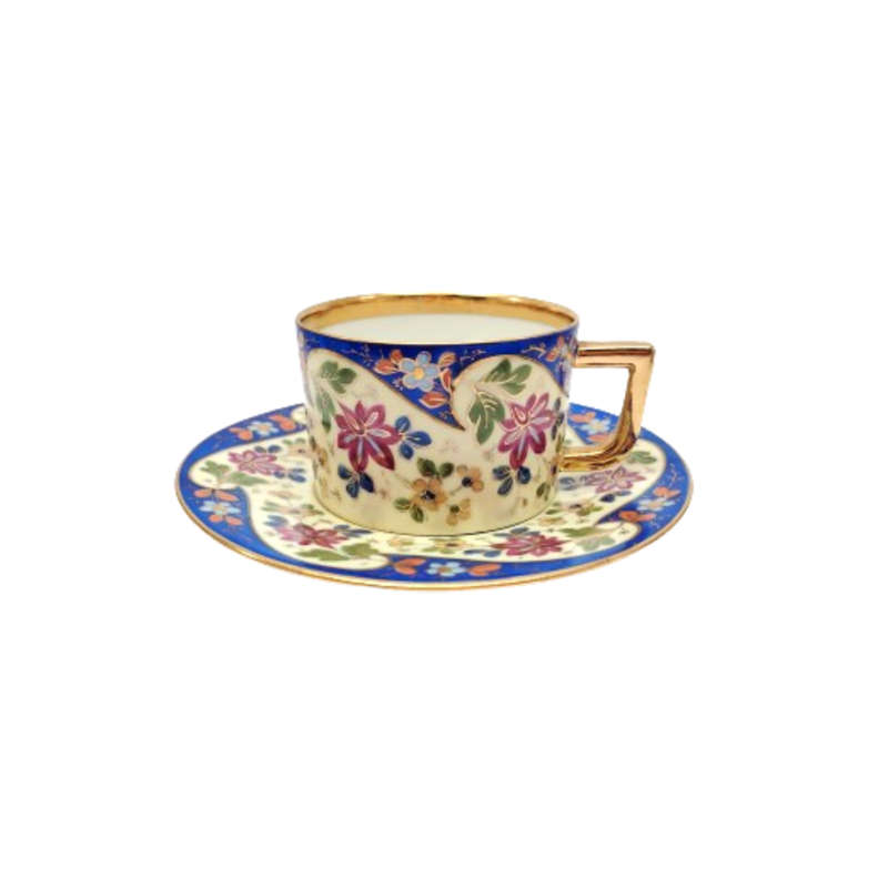 White TK Czechoslovakian with blue & gold floral decoration tea set