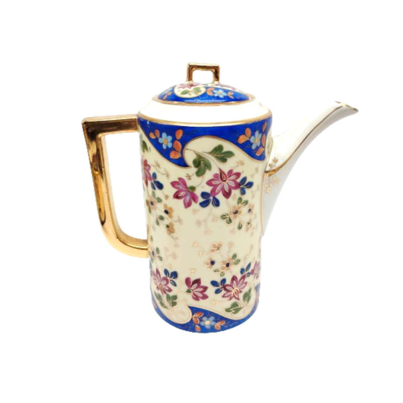 White TK Czechoslovakian with blue & gold floral decoration tea set
