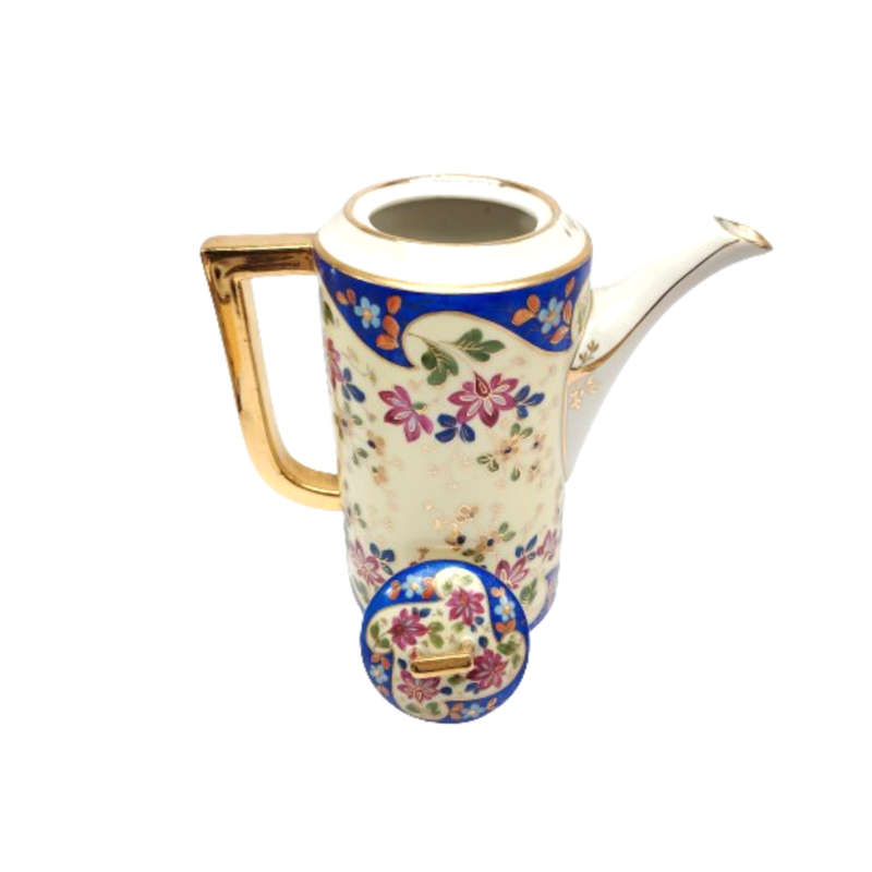 White TK Czechoslovakian with blue & gold floral decoration tea set