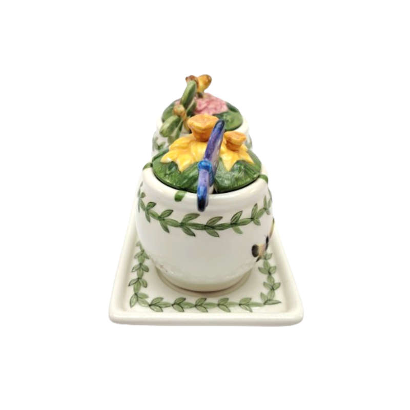 Portmeirion Botanic Garden Pair of Figural Butterfly Jam Jars & Spoons on Tray