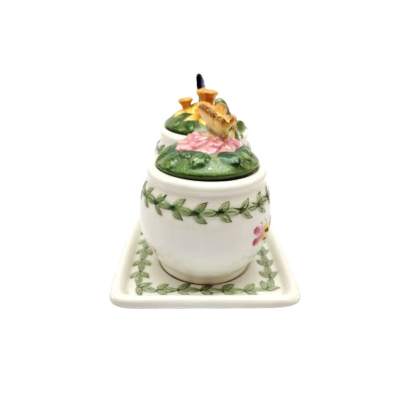 Portmeirion Botanic Garden Pair of Figural Butterfly Jam Jars & Spoons on Tray