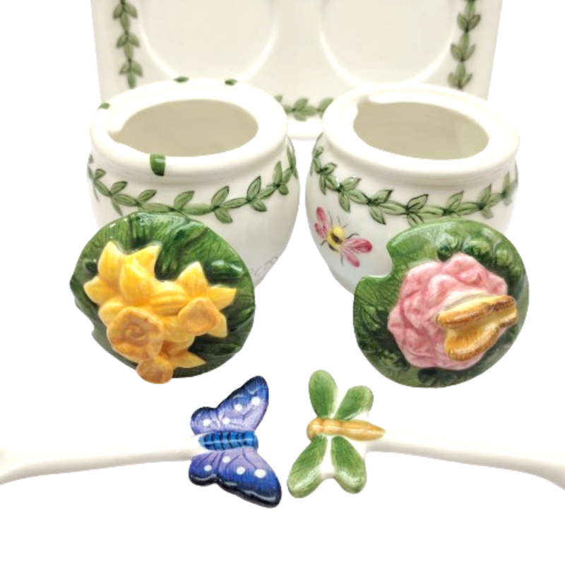 Portmeirion Botanic Garden Pair of Figural Butterfly Jam Jars & Spoons on Tray