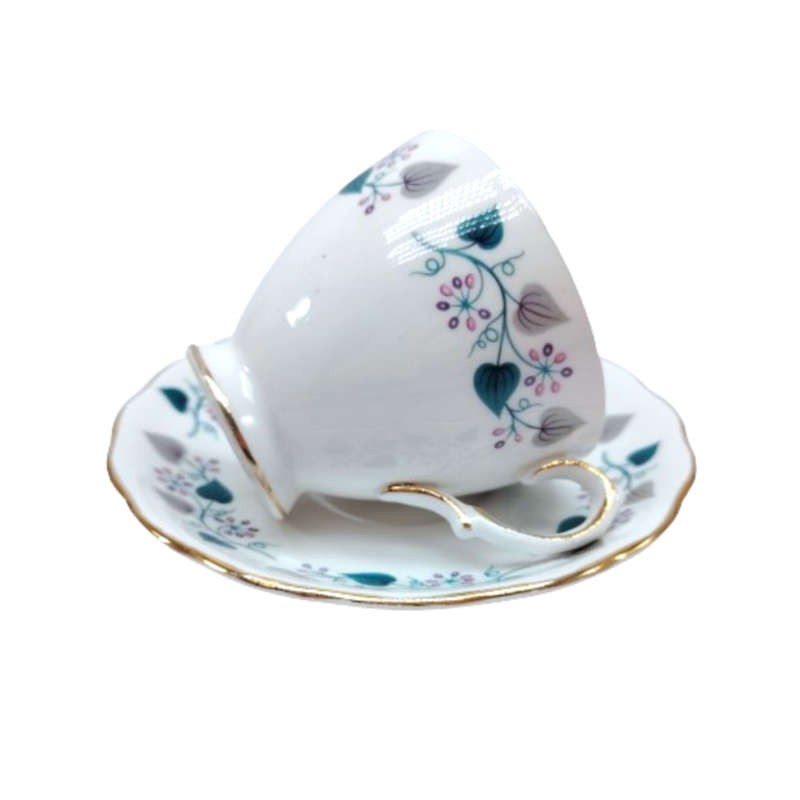 Royal Vale Bone China with blue & grey leaf  Tea Set