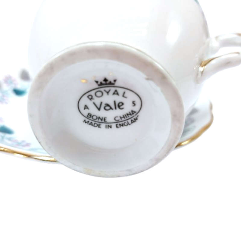 Royal Vale Bone China with blue & grey leaf  Tea Set