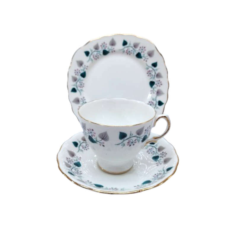 Royal Vale Bone China with blue & grey leaf  Tea Set