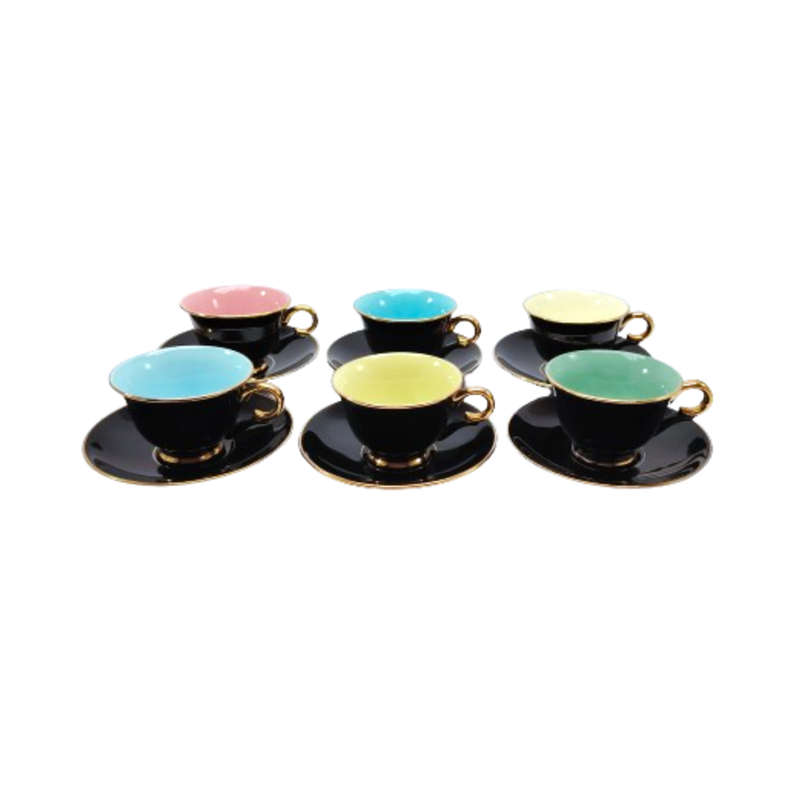 Stavangerflint Black Harlequin Palette 1950 Vintage Demitasse cup and saucer Duo's