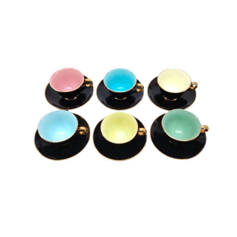 Stavangerflint Black Harlequin Palette 1950 Vintage Demitasse cup and saucer Duo's