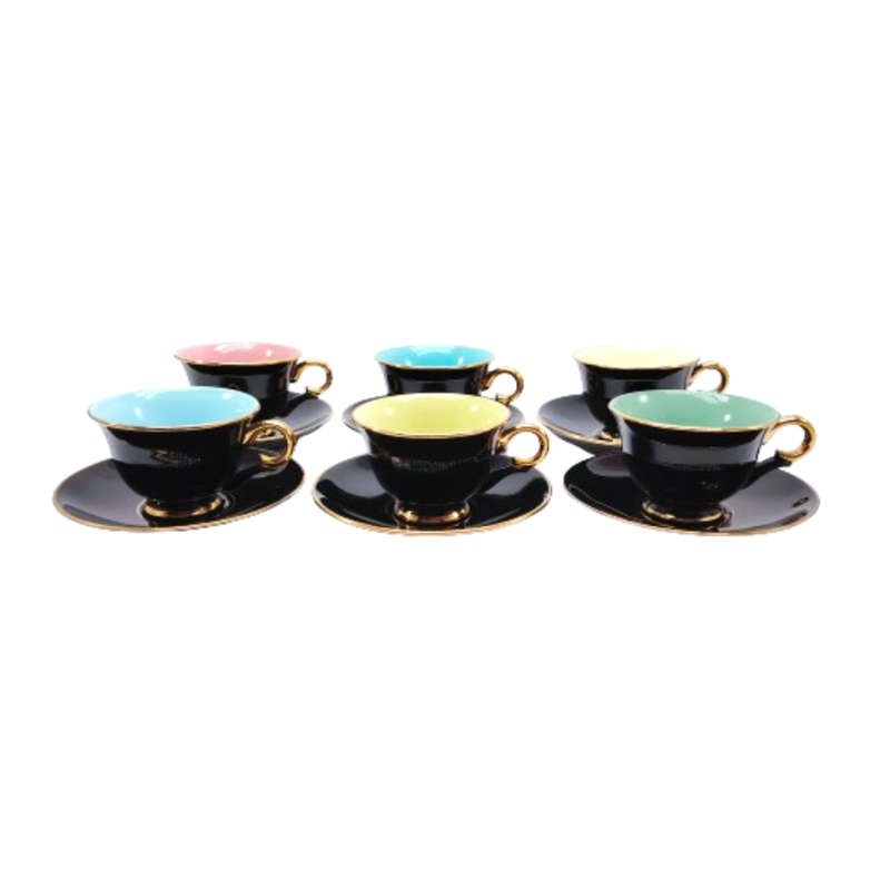 Stavangerflint Black Harlequin Palette 1950 Vintage Demitasse cup and saucer Duo's
