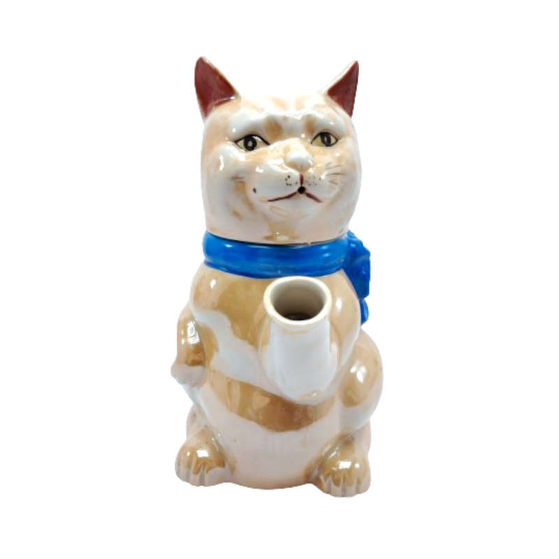Vintage Ginger Cat Kitten with blue ribbon Teapot