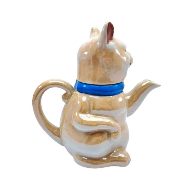 Vintage Ginger Cat Kitten with blue ribbon Teapot