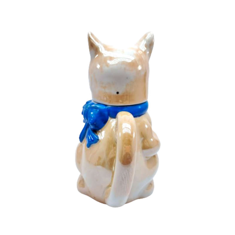 Vintage Ginger Cat Kitten with blue ribbon Teapot
