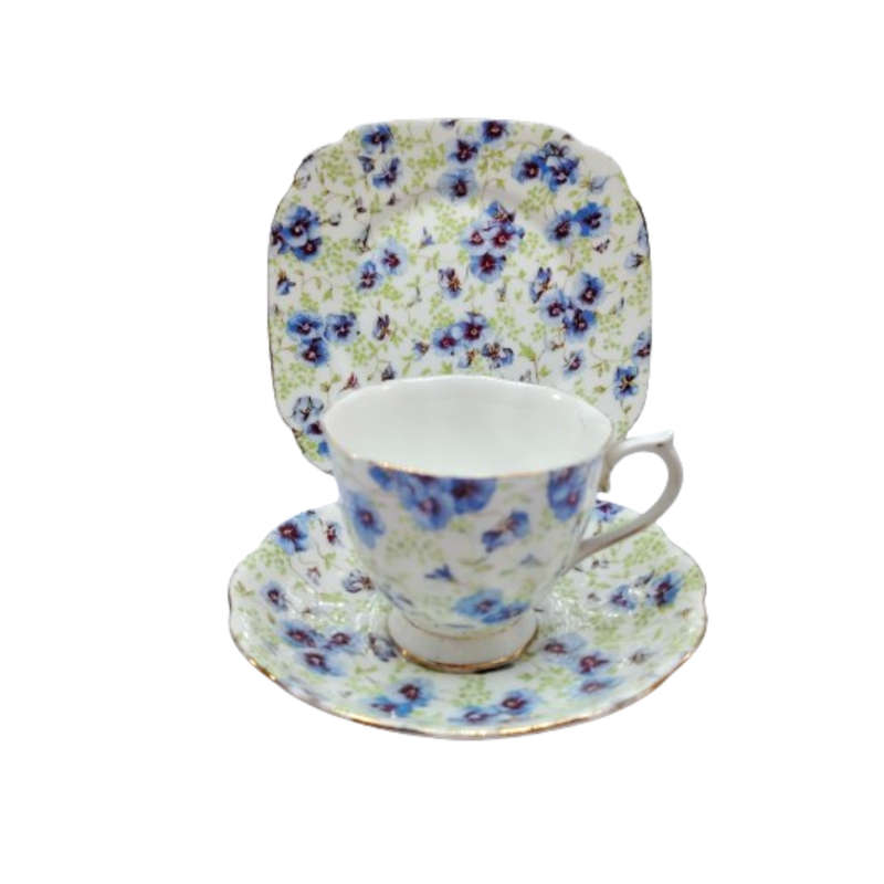 Royal Albert Chintz Blue Pansy Trio