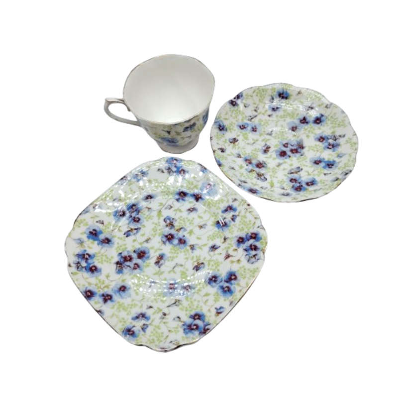 Royal Albert Chintz Blue Pansy Trio