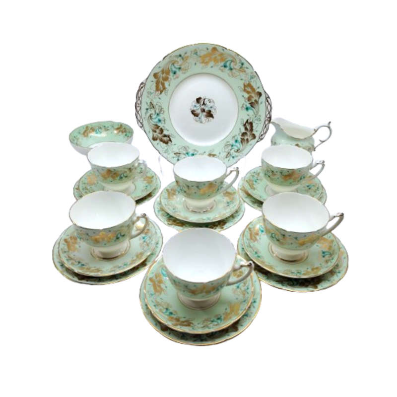 Coalport Elegant Strange Orchid pale green Tea Set