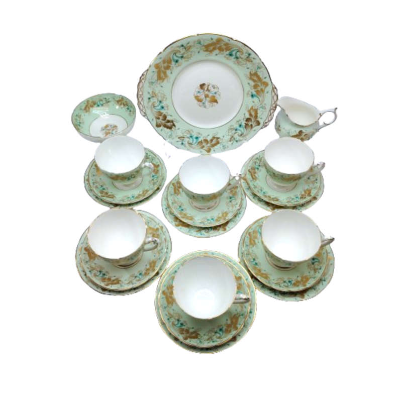 Coalport Elegant Strange Orchid pale green Tea Set