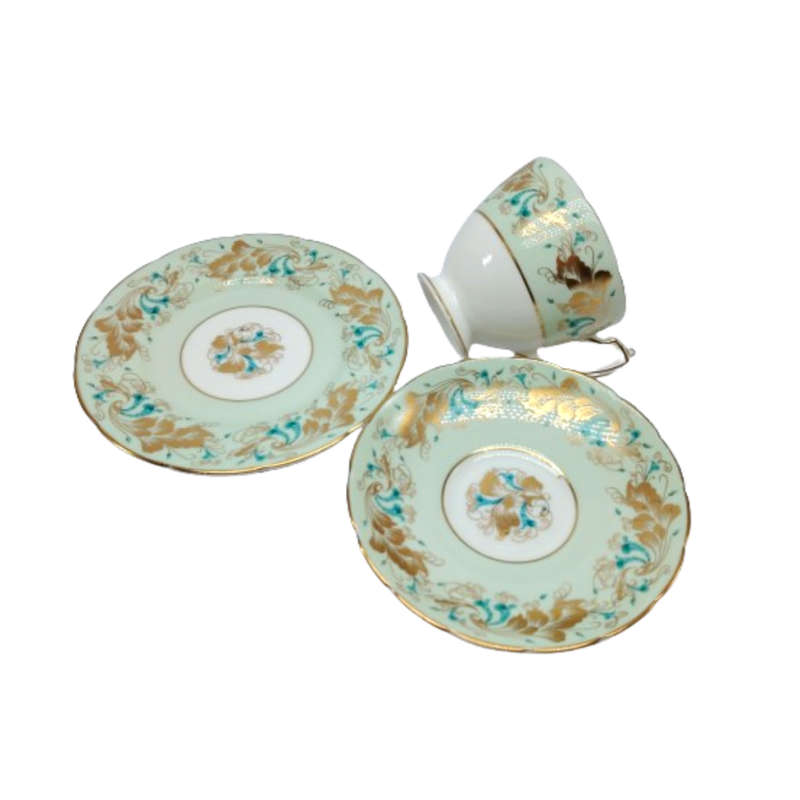 Coalport Elegant Bone China Strange Orchid pale green Trio