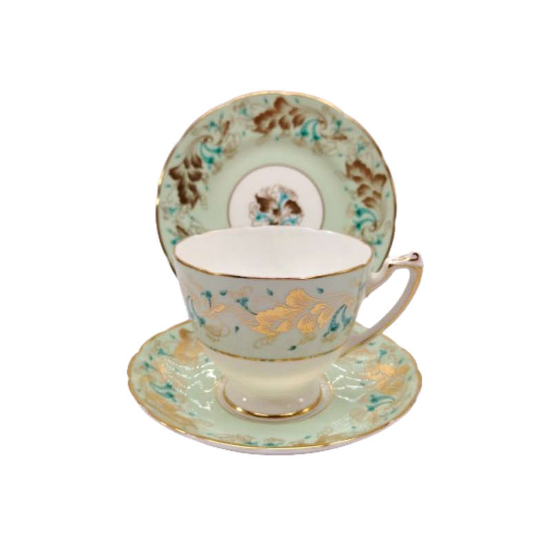 Coalport Elegant Bone China Strange Orchid pale green Trio