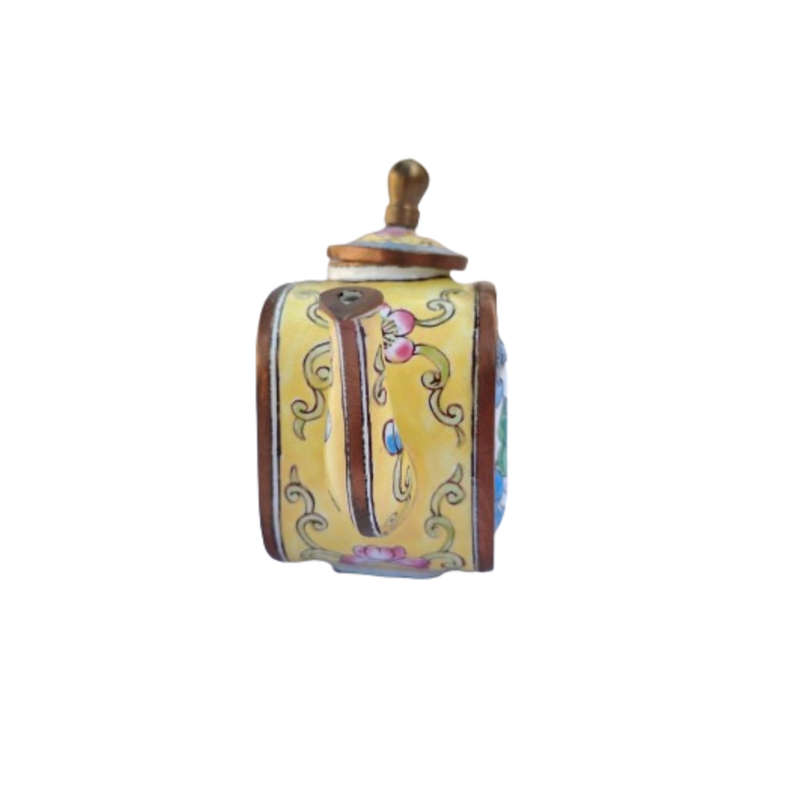 Miniature Hand Painted Square Trade Aid UK Enamel Teapot