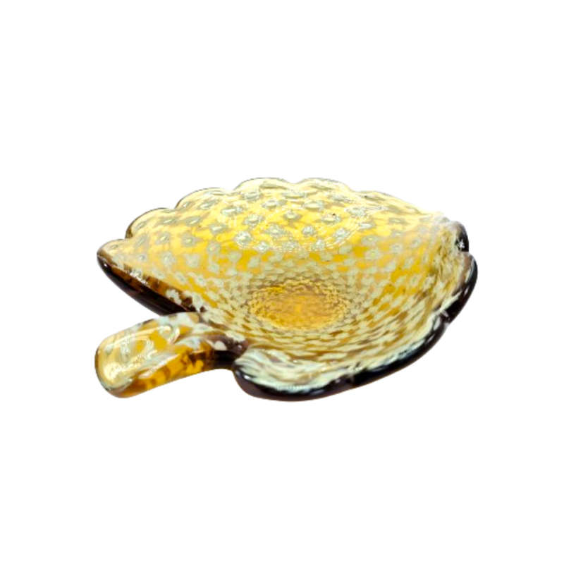 Murano Glass Leaf Shape Bubble Amber and white Dish Bowl