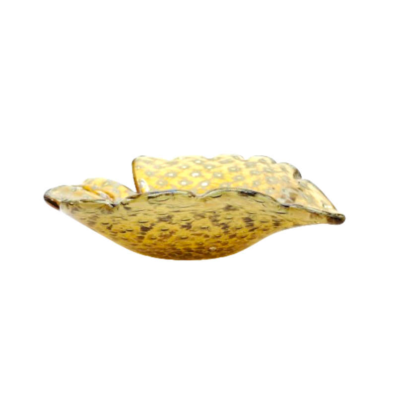Murano Glass Leaf Shape Bubble Amber and white Dish Bowl
