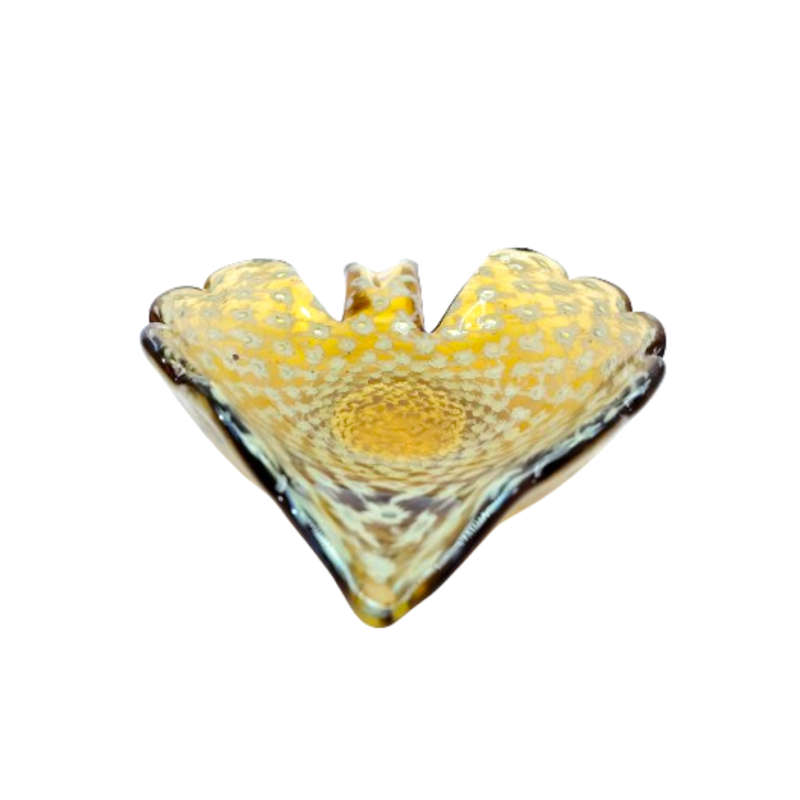 Murano Glass Leaf Shape Bubble Amber and white Dish Bowl