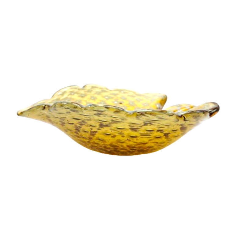 Murano Glass Leaf Shape Bubble Amber and white Dish Bowl