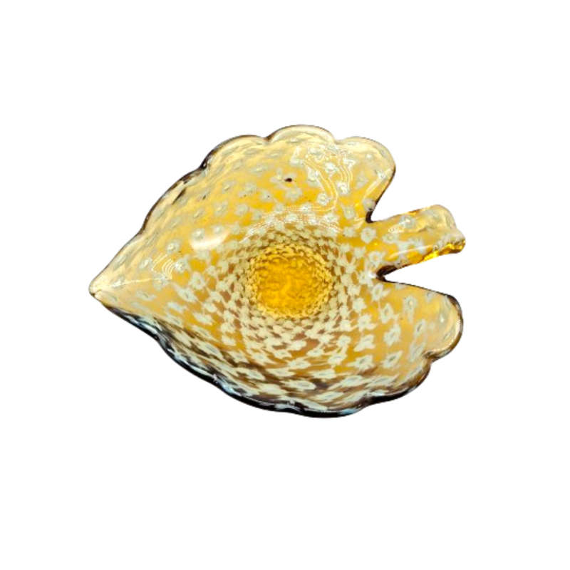 Murano Glass Leaf Shape Bubble Amber and white Dish Bowl