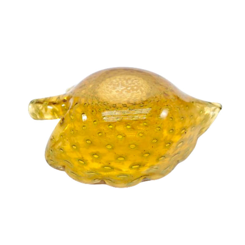 Murano Glass Leaf Shape Bubble Amber and white Dish Bowl