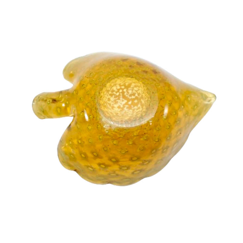 Murano Glass Leaf Shape Bubble Amber and white Dish Bowl