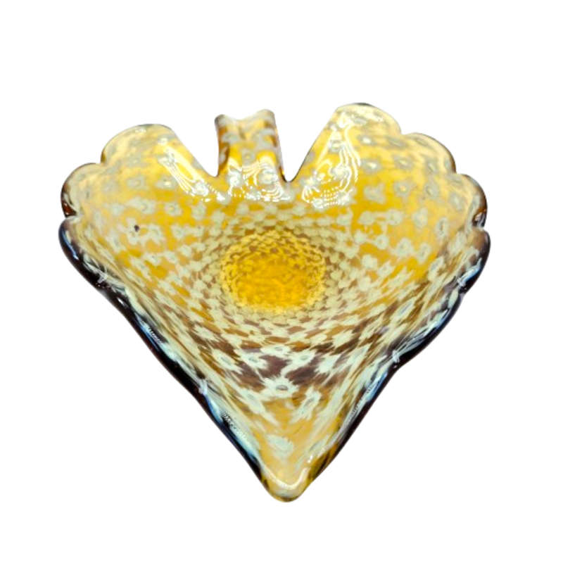 Murano Glass Leaf Shape Bubble Amber and white Dish Bowl