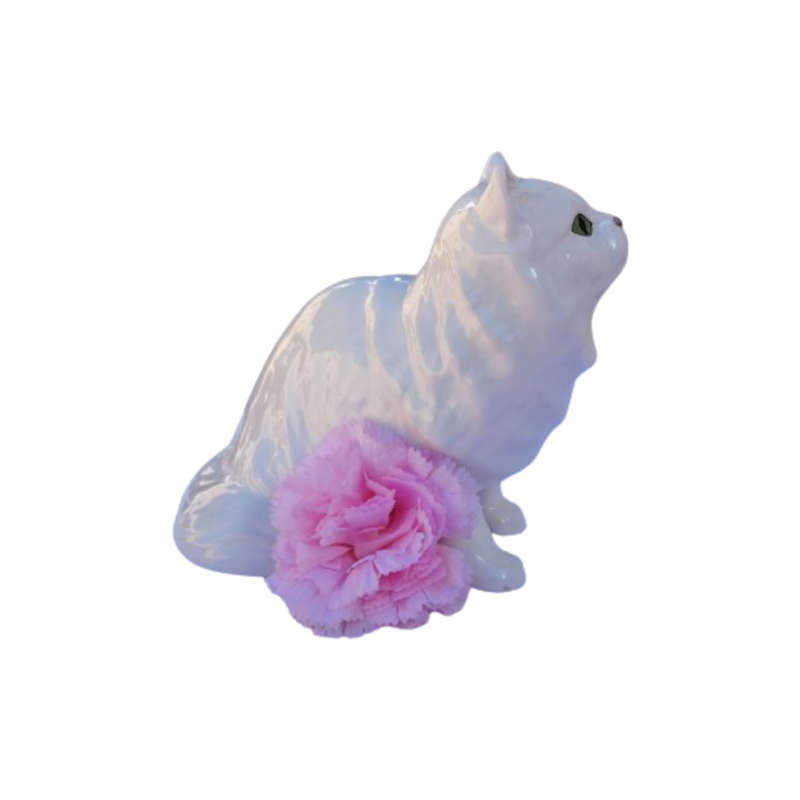 Sylvac Pottery White Persian Cat Sat with Green Eyes