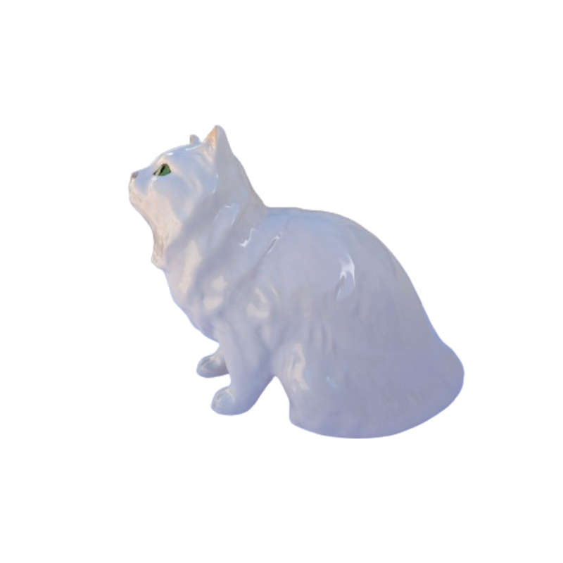Sylvac Pottery White Persian Cat Sat with Green Eyes