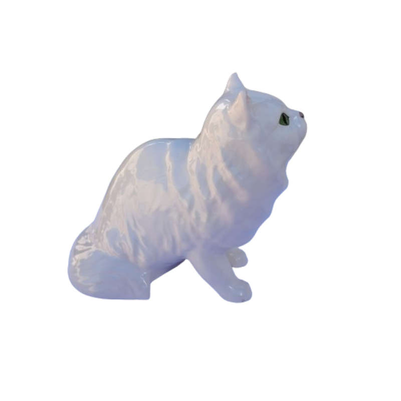 Sylvac Pottery White Persian Cat Sat with Green Eyes