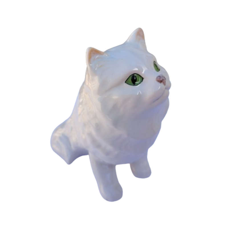 Sylvac Pottery White Persian Cat Sat with Green Eyes