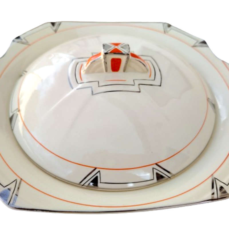 Rare 1930'S Art Deco Alfred Meakin Marigold Princess Shape Geometric Lidded Serving Dish