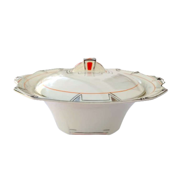 Rare 1930'S Art Deco Alfred Meakin Marigold Princess Shape Geometric Lidded Serving Dish