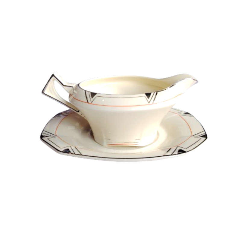 Rare 1930'S Art Deco Alfred Meakin Marigold Princess Shape Geometric Gravy Boat