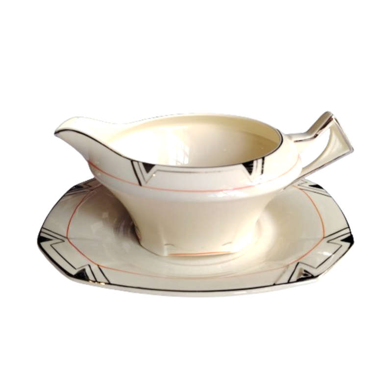 Rare 1930'S Art Deco Alfred Meakin Marigold Princess Shape Geometric Gravy Boat