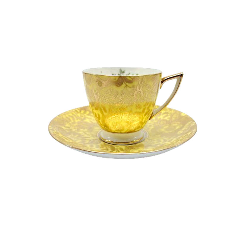 Minton Brocade Yellow Gold Gilded H5066 Cup and Saucer Duo