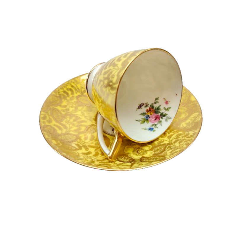 Minton Brocade Yellow Gold Gilded H5066 Cup and Saucer Duo