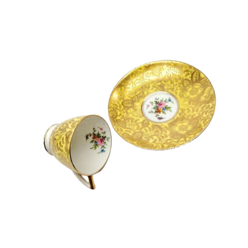 Minton Brocade Yellow Gold Gilded H5066 Cup and Saucer Duo