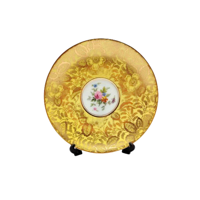 Minton Brocade Yellow Gold Gilded H5066 Cup and Saucer Duo