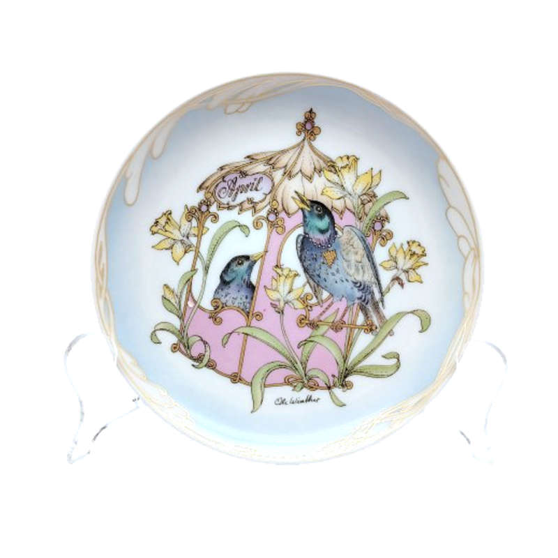 Hutschenreuther Germany Plate April Birthday Starling Bird and Narcissus