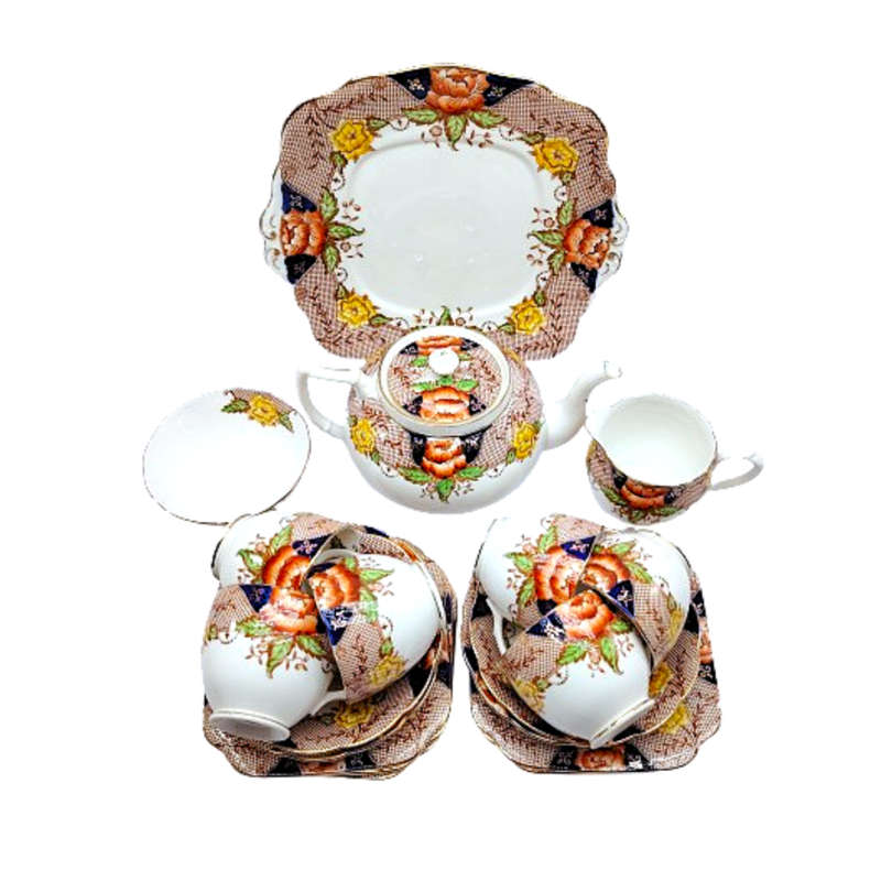 Beautiful Art Nouveau Bell china russet cobalt blue and gold tea set