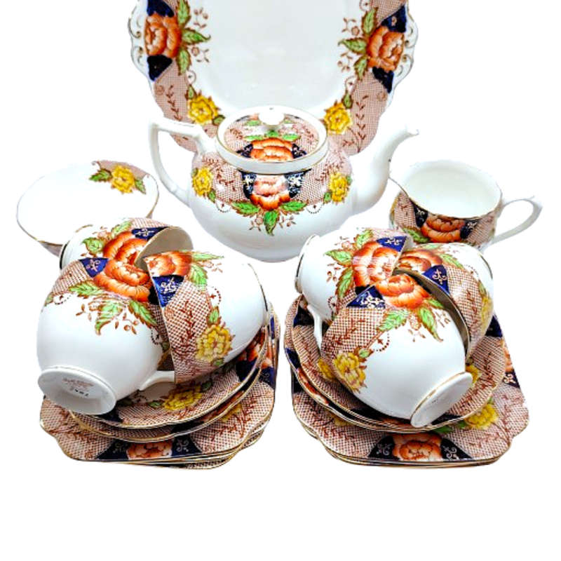 Beautiful Art Nouveau Bell china russet cobalt blue and gold tea set